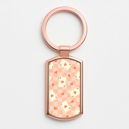 Cute Playing Cards And Hearts Pattern Rose Gold Keyring