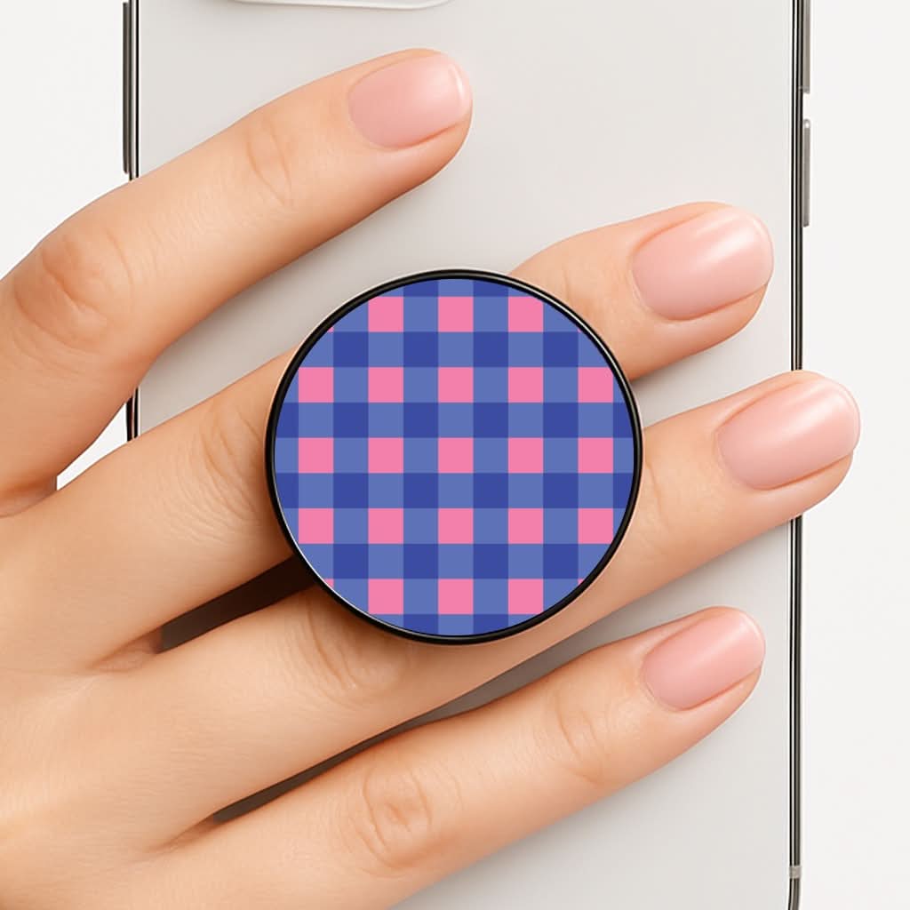 Pink And Blue Checkered Pattern Phone Grip