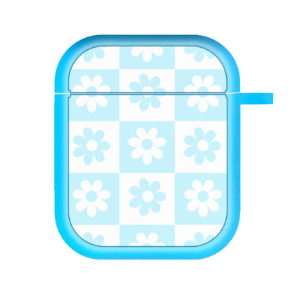 Checkered Flowers Blue AirPods Case