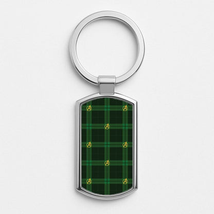 Superhero Team Green Tartan Pattern Silver Metal Keyring