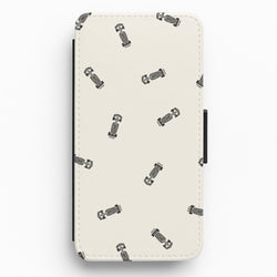 Race Cars Pattern Off White Flip / Wallet Phone Case
