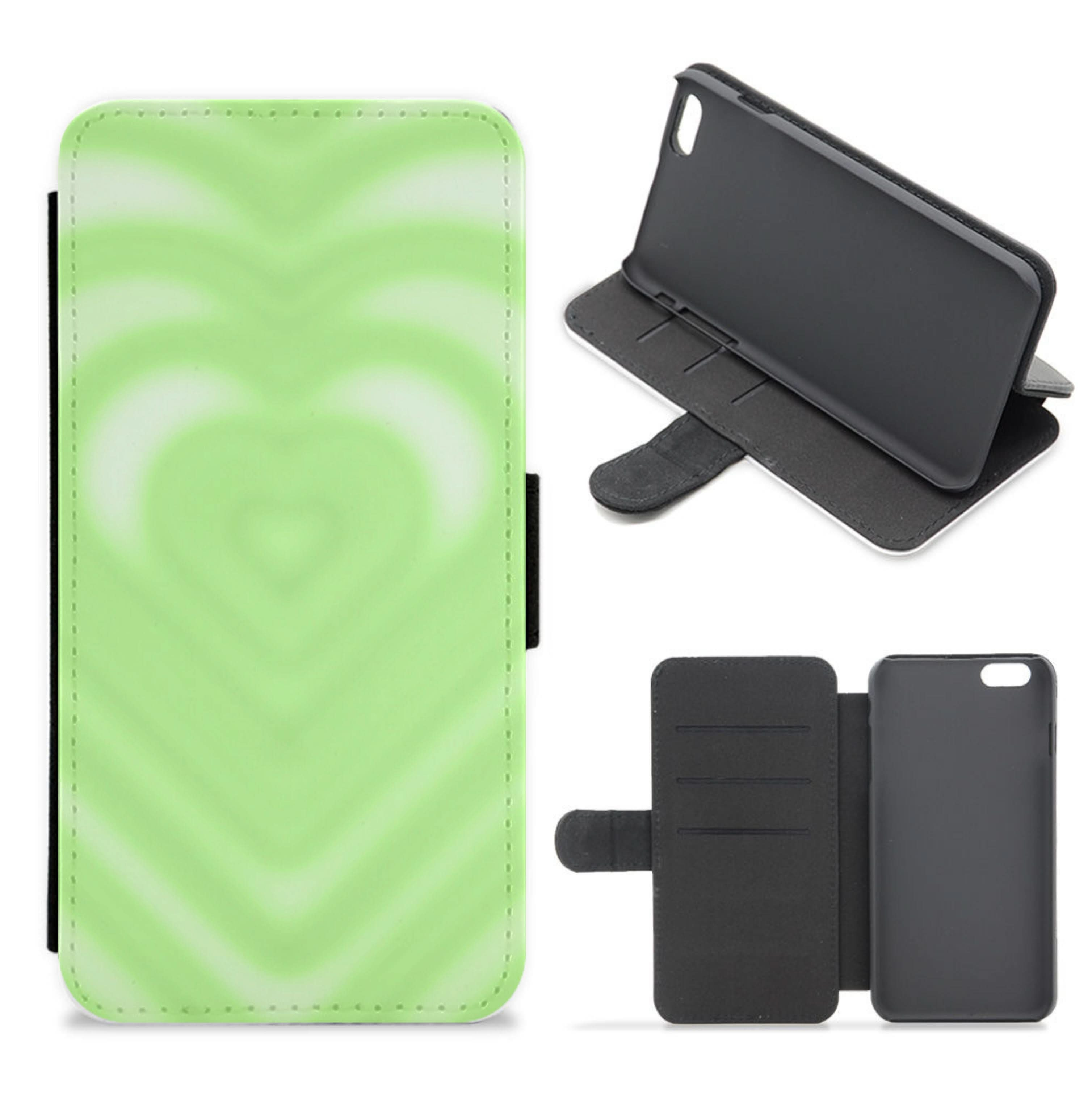 Drippy Love Heart Green Flip / Wallet Phone Case