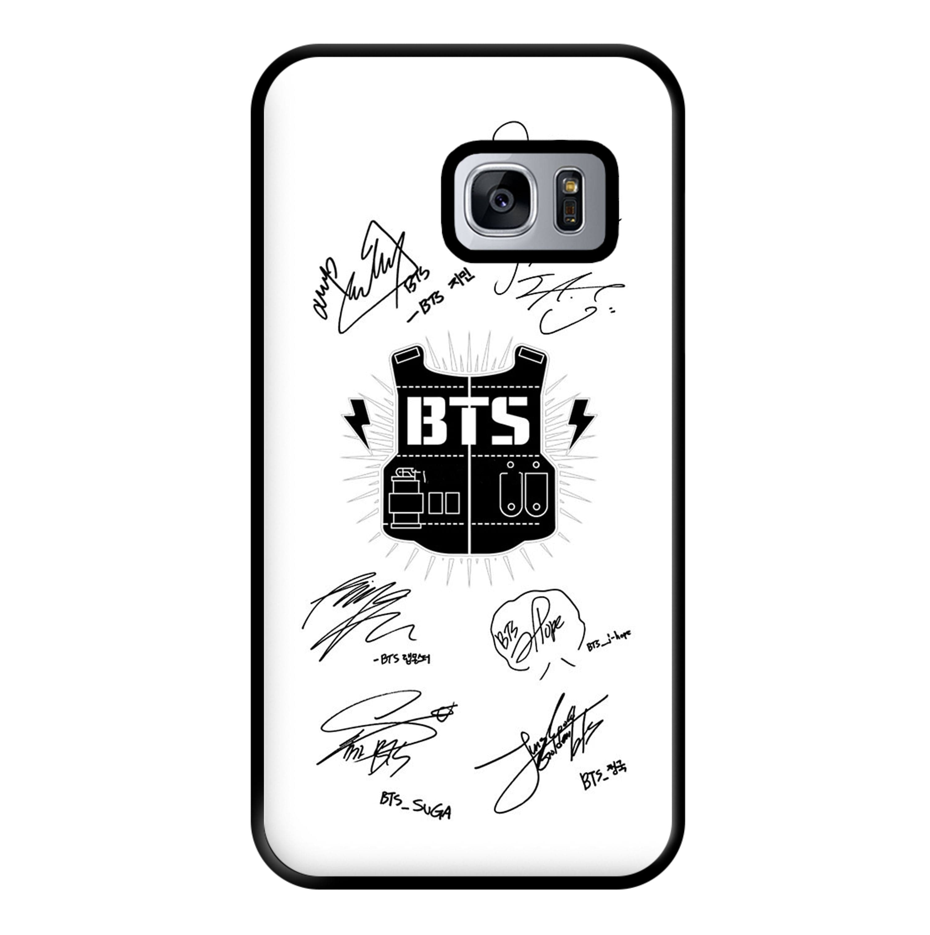 White K-Pop Band Army Logo and Signatures Phone Case