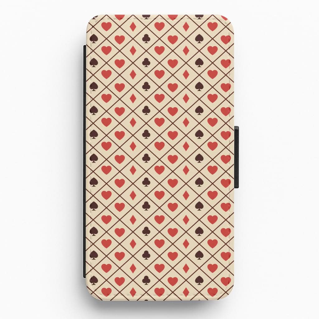 Zig-Zag Card Suits Pattern Flip / Wallet Phone Case