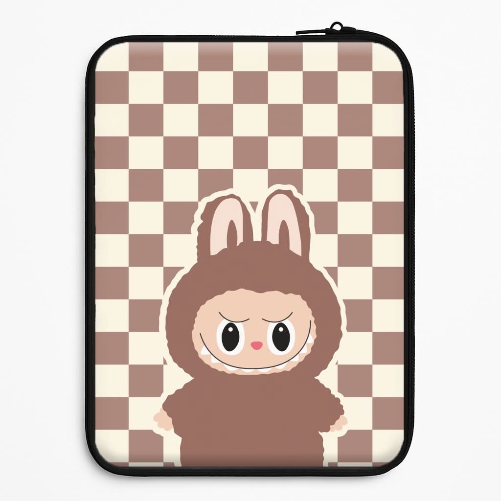 Checkered Cute Brown Monster  Laptop Sleeve