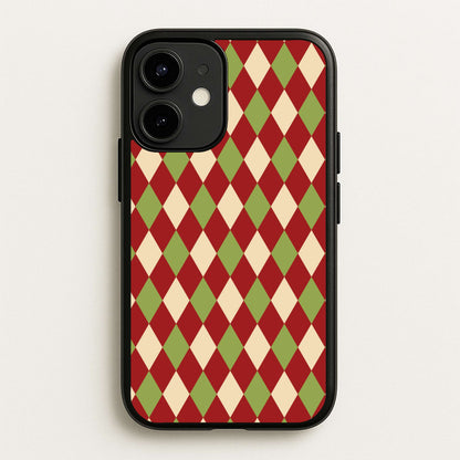 Red And Green Argyle Christmas Pattern iPhone 12 / 12 Pro Case