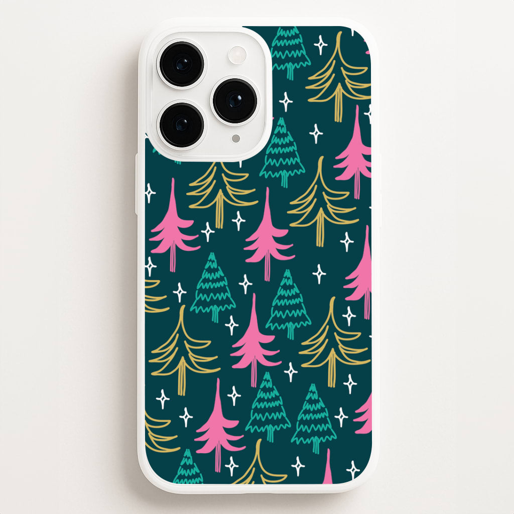 Colourful Sketched Christmas Trees Pattern iPhone 12 Pro Max Case