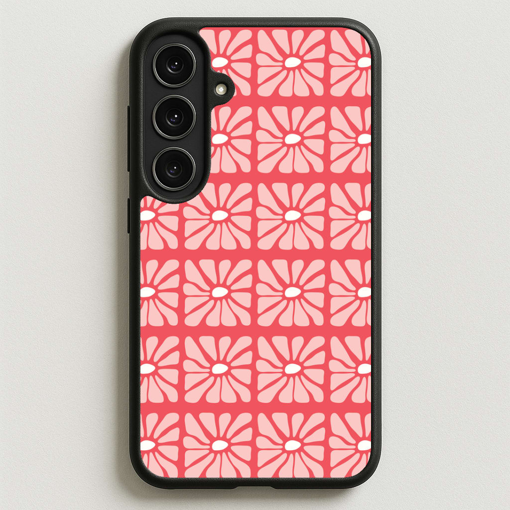 Square Abstract Flowers Pink Galaxy S25FE Case