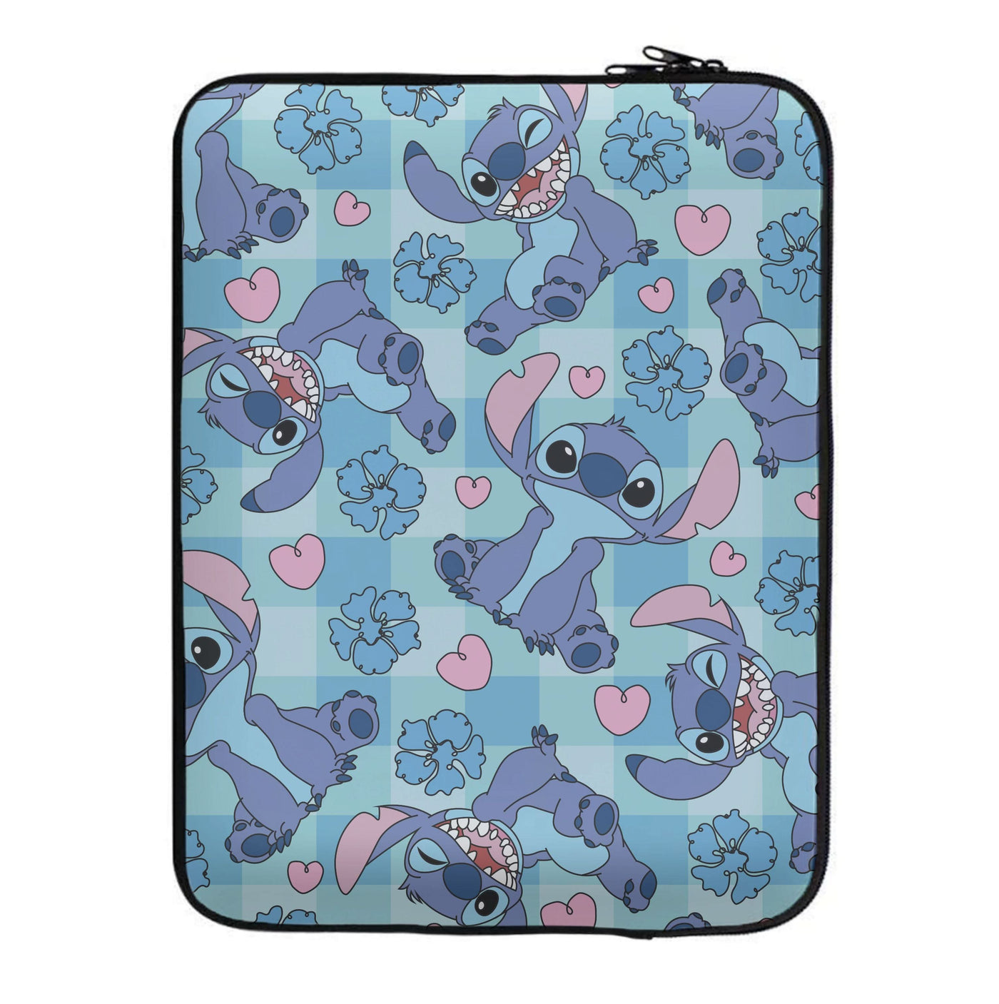 Blue Alien And Hearts Pattern Laptop Sleeve