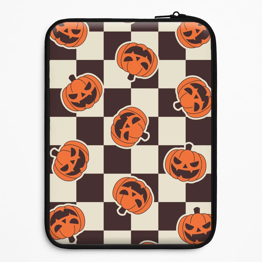 Pumpkin Stickers Checkered Pattern Universal Laptop Sleeve