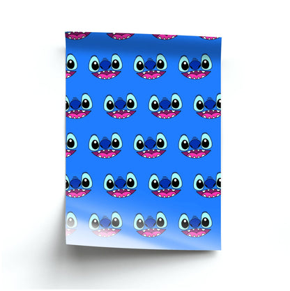 Blue Alien Face Pattern Poster