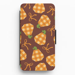 Tartan Pumpkins And Bows Pattern Flip / Wallet Phone Case
