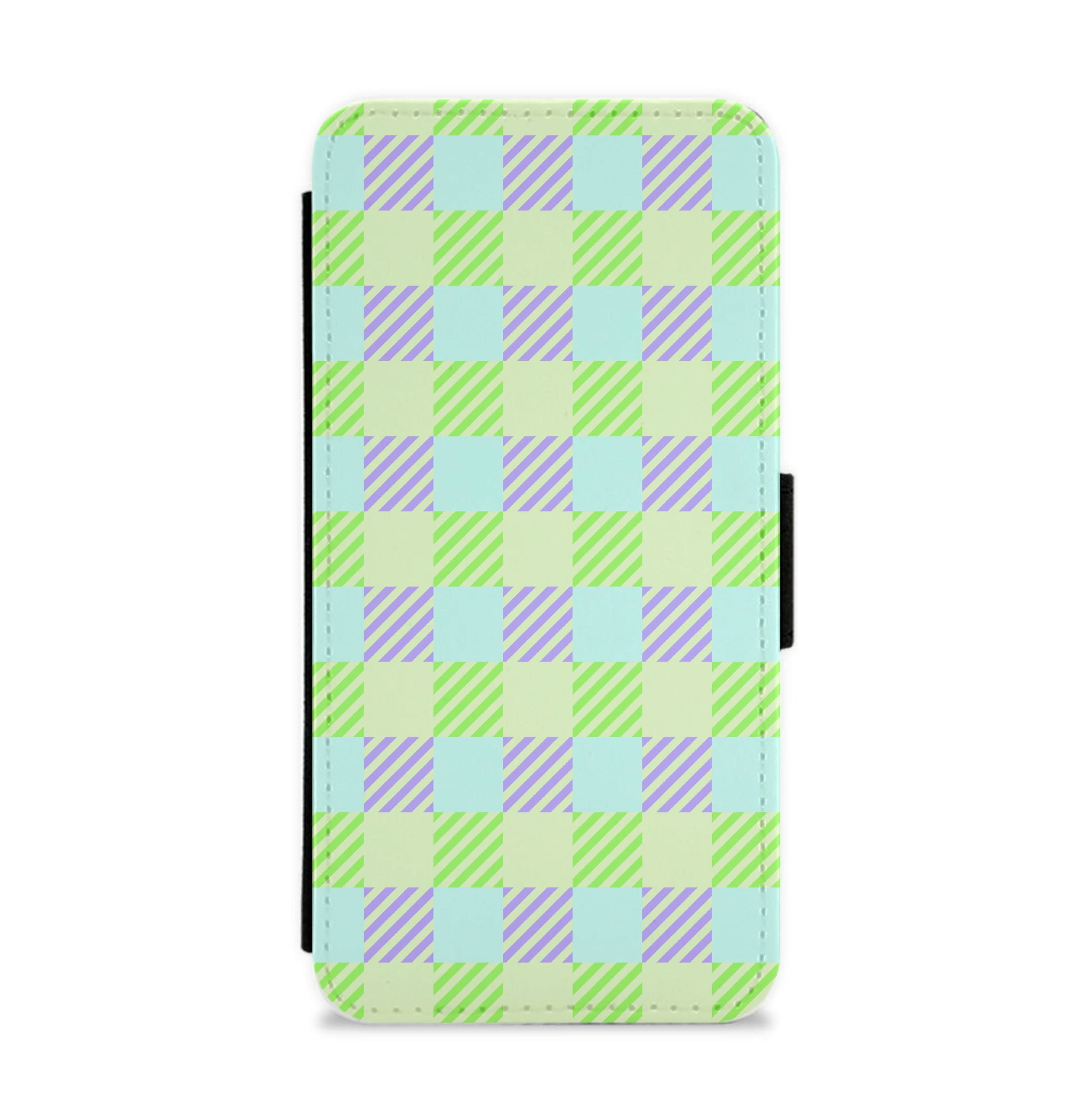 Green And Purple Checkered Flip / Wallet Phone Case