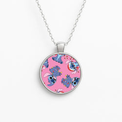 Christmas Cute Blue Alien Pattern Circle Necklace