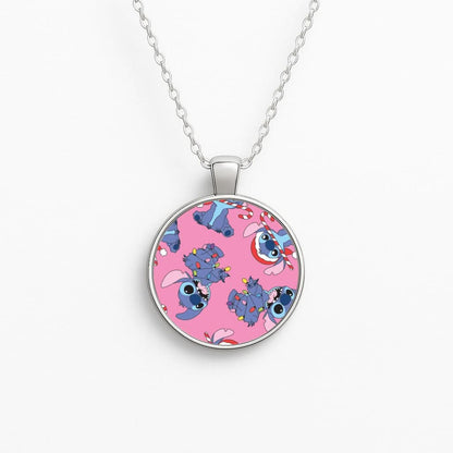 Christmas Cute Blue Alien Pattern Circle Necklace