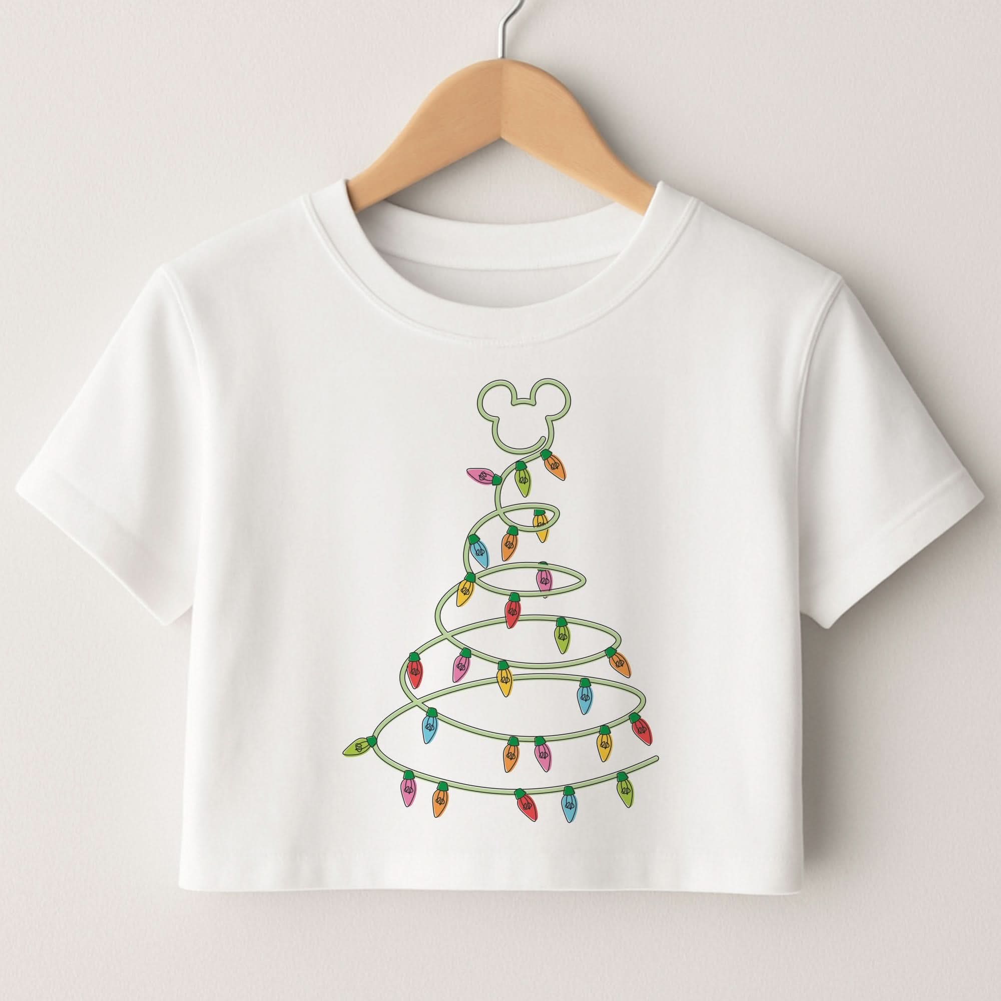 Cartoon Mouse Christmas Tree Lights Crop top