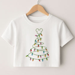 Cartoon Mouse Christmas Tree Lights Crop Top