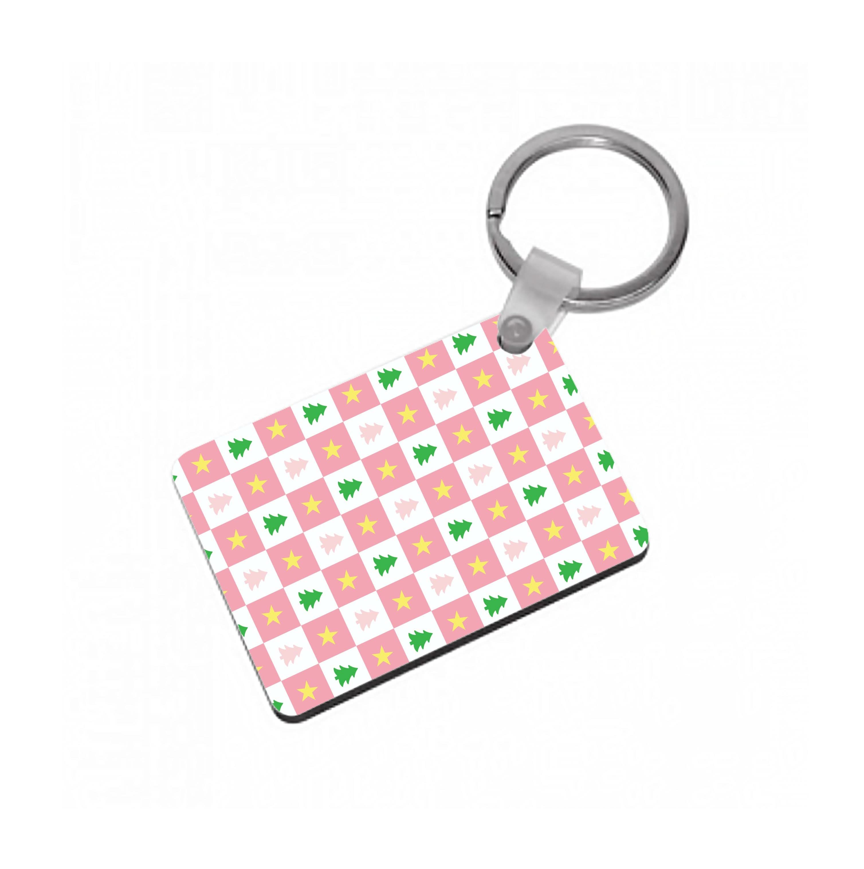 Pink And Green Tree Pattern Keyring