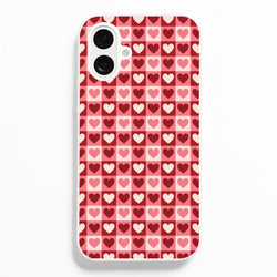 Pink Tartan Love Hearts Pattern iPhone 16 Plus Case
