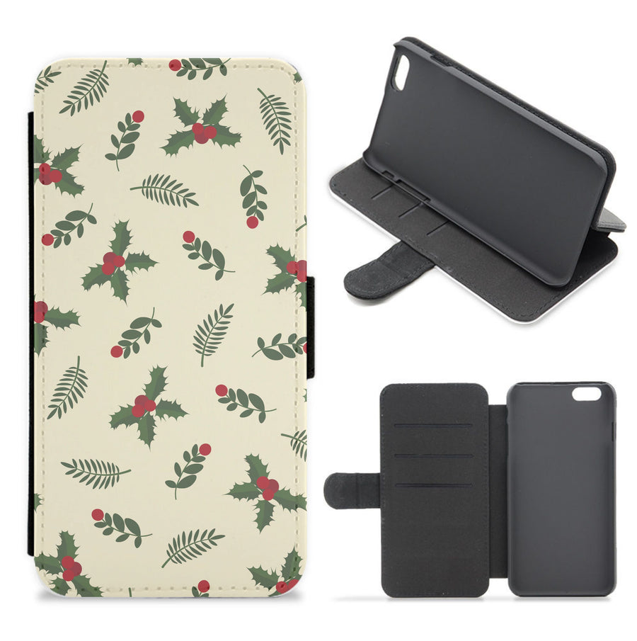 Holly Green Pattern Flip / Wallet Phone Case