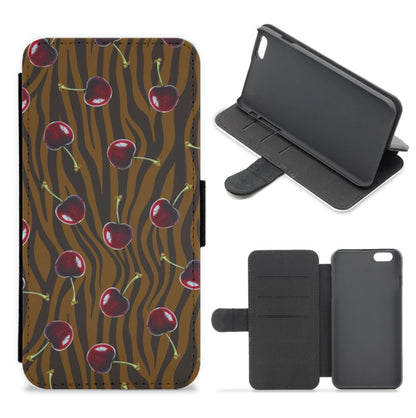 Animal Print With Cherries Pattern Flip / Wallet Phone Case