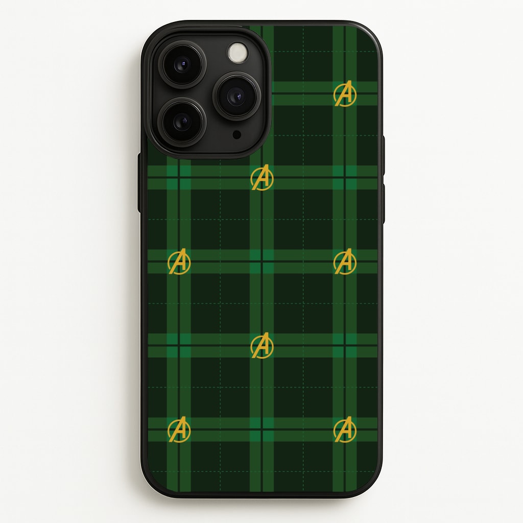 Superhero Team Green Tartan Pattern iPhone 11 Pro Max Case