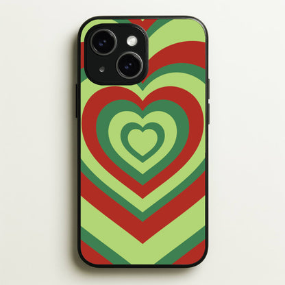 Red And Green Trippy Heart Christmas Pattern iPhone 14 Plus Case