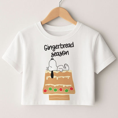 Cartoon Beagle Gingerbread House Crop Top