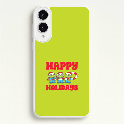 Happy Holidays Cute Green Aliens Galaxy S25 Edge Case