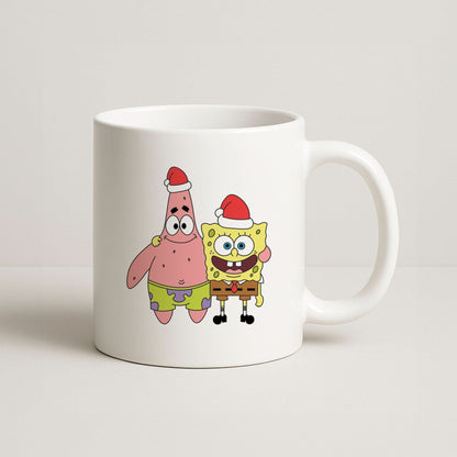 Cartoon Sponge And Starfish Christmas Hats Coffee Mug