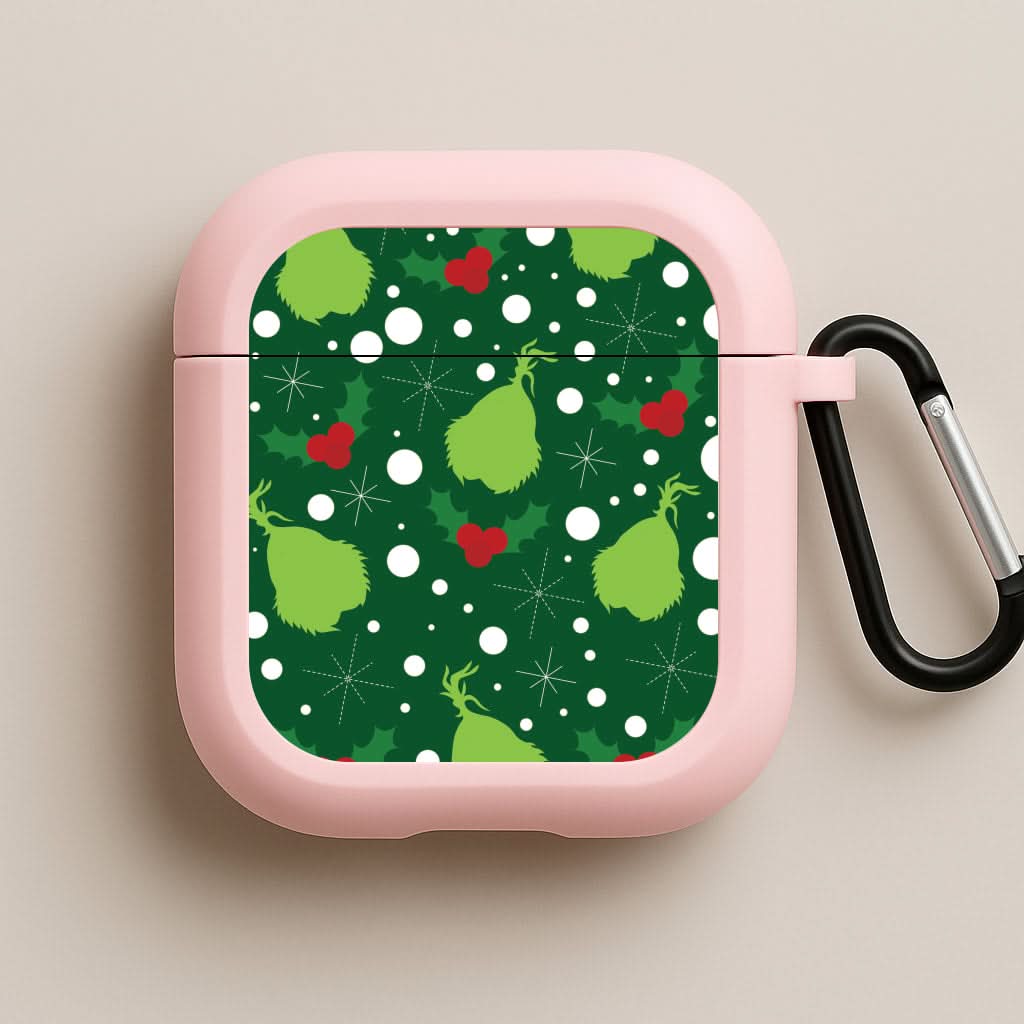 Green Creature Christmas Pattern Pink AirPods Case