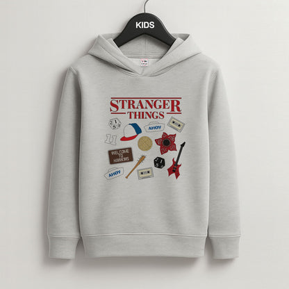 Stranger Things Cartoon Icons Grey Kids Hoodie