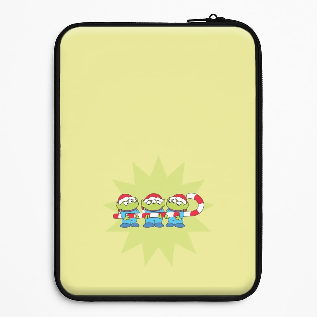 Cute Green Aliens Candycane Laptop Sleeve