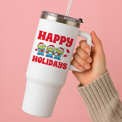 Happy Holidays Cute Green Aliens Tumbler