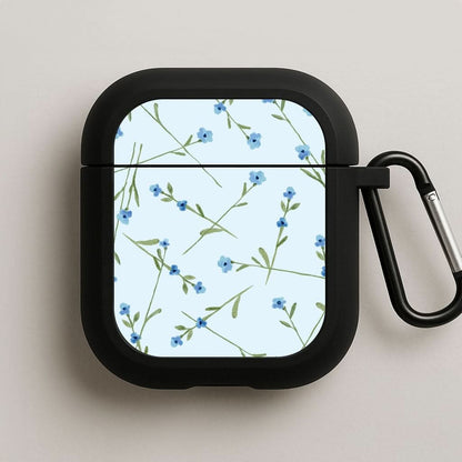 Baby Blue Floral Pattern Black AirPods Case