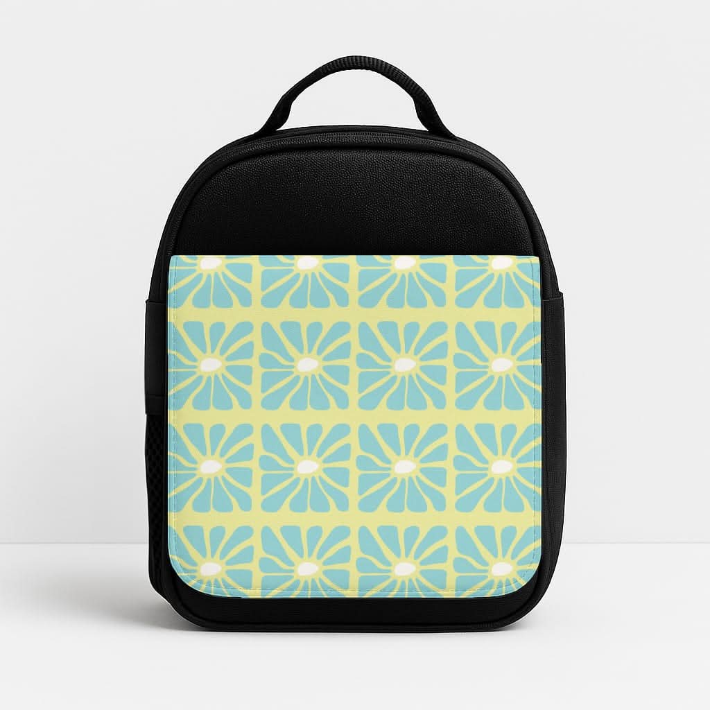 Square Abstract Flowers Blue Lunchbox
