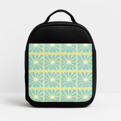 Square Abstract Flowers Blue Insulated Lunch Bag
