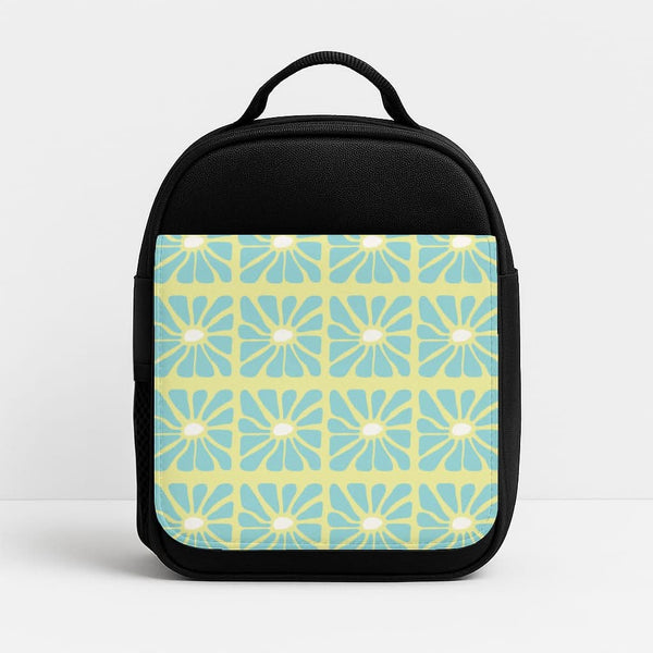 Square Abstract Flowers Blue Insulated Lunch Bag