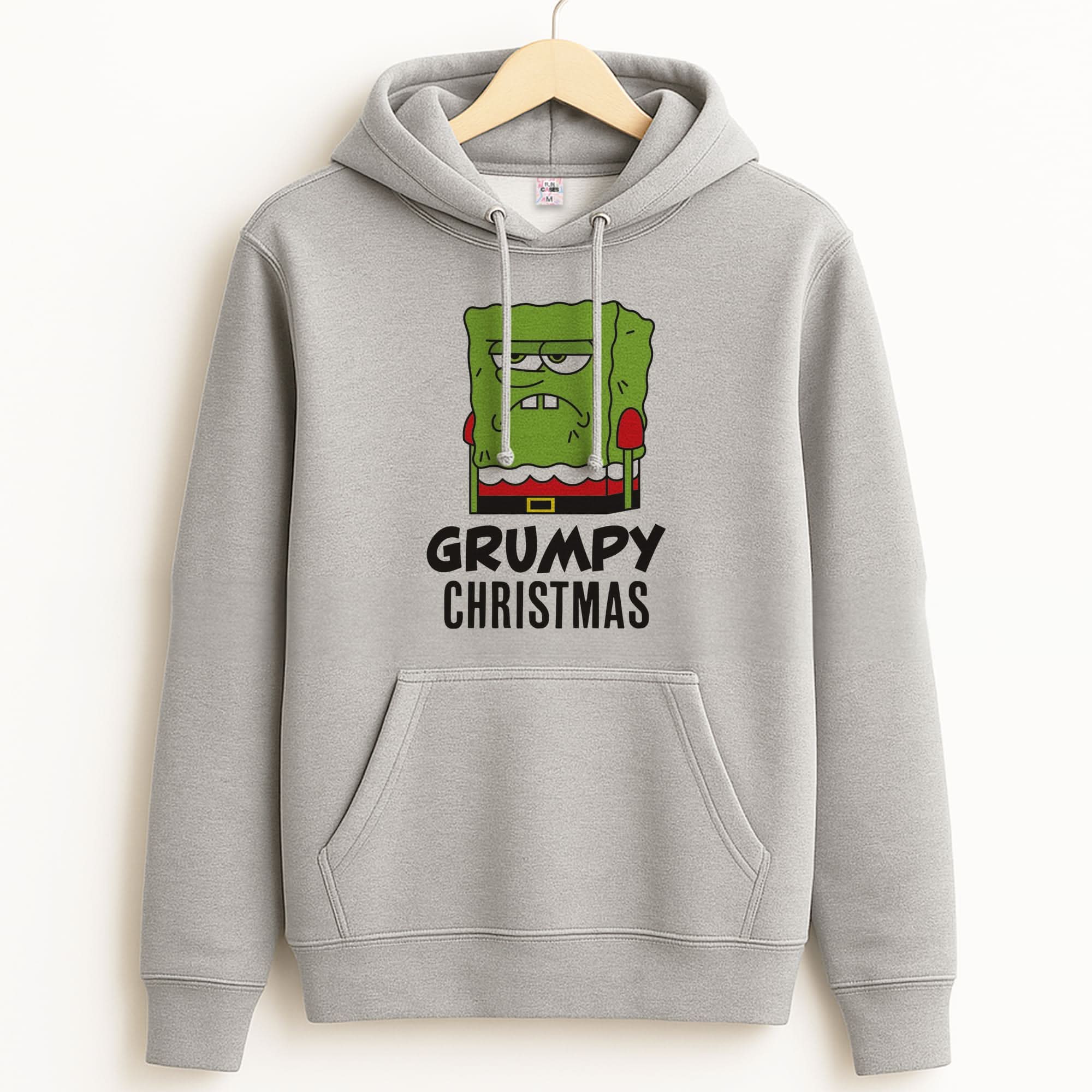 Grumpy Christmas Cartoon Sponge Unisex Grey Hoodie