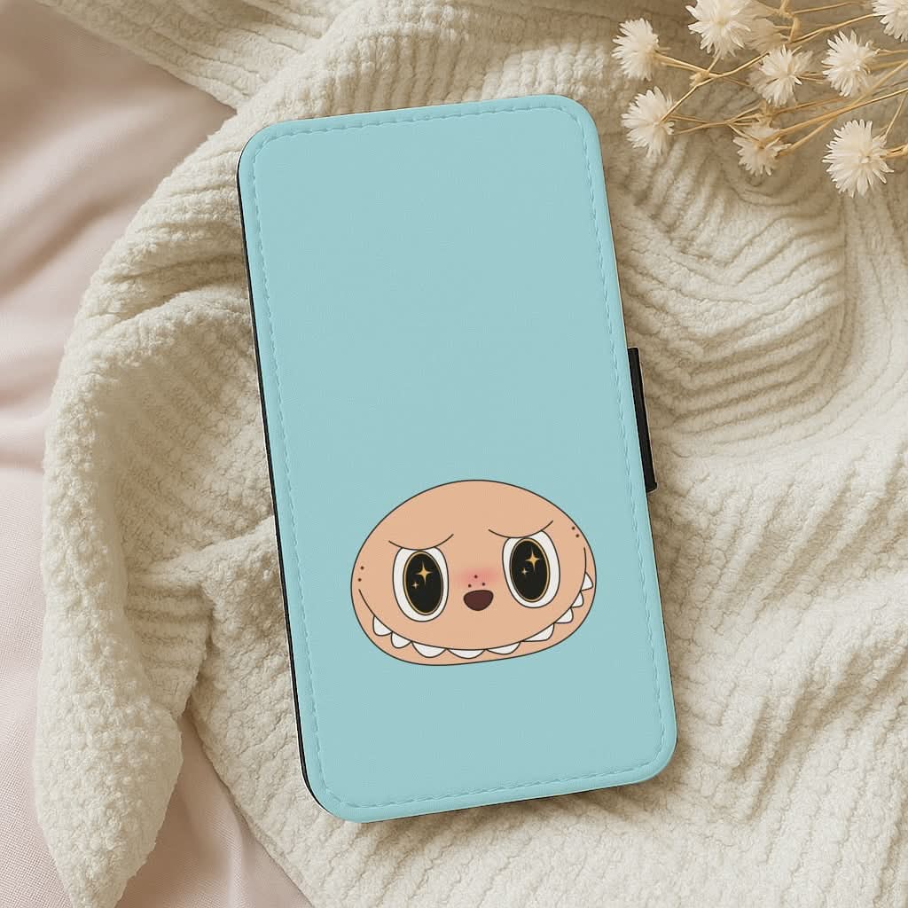 Cute Blue Monster Face Leather Phone Case