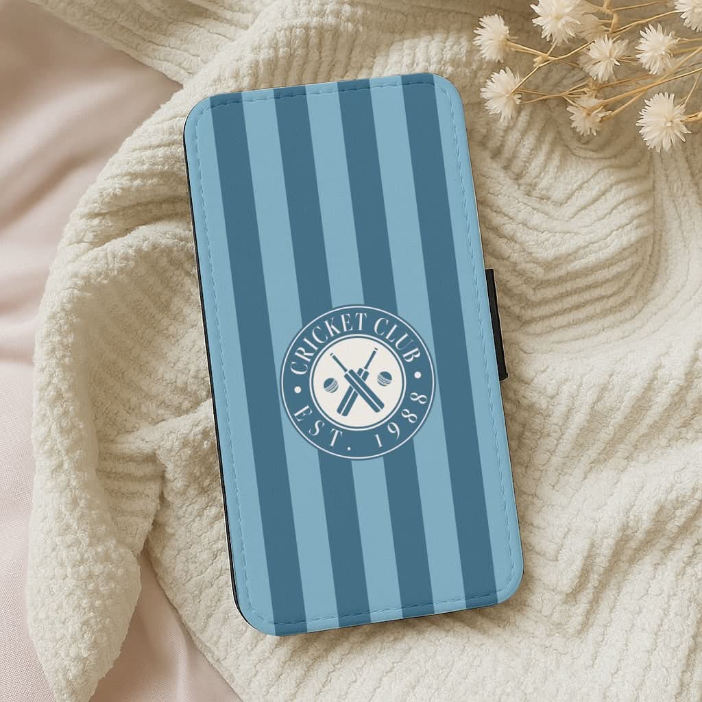 Stripey Cricket Badge Leather Phone Case