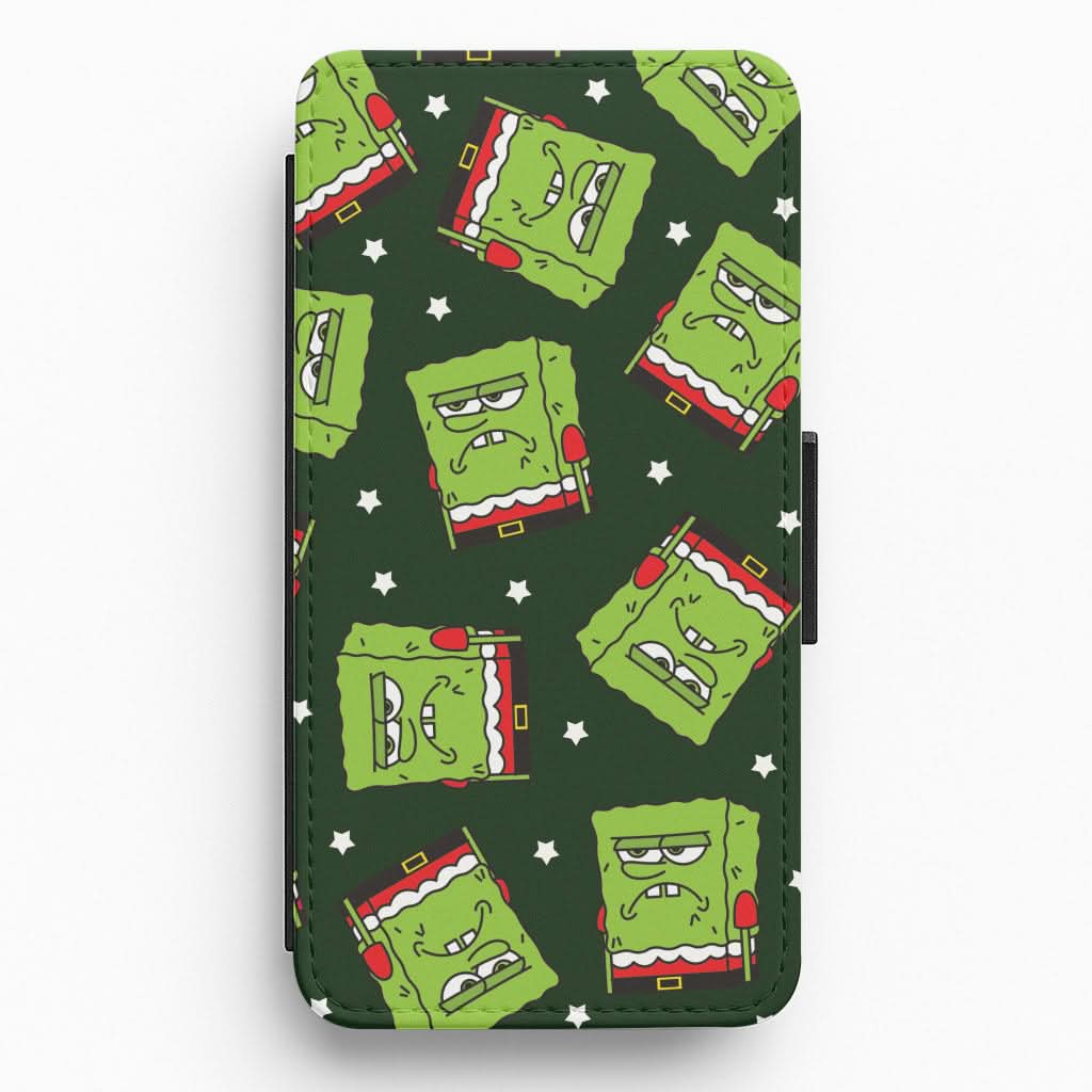 Grumpy Christmas Cartoon Sponge Pattern Flip / Wallet Phone Case