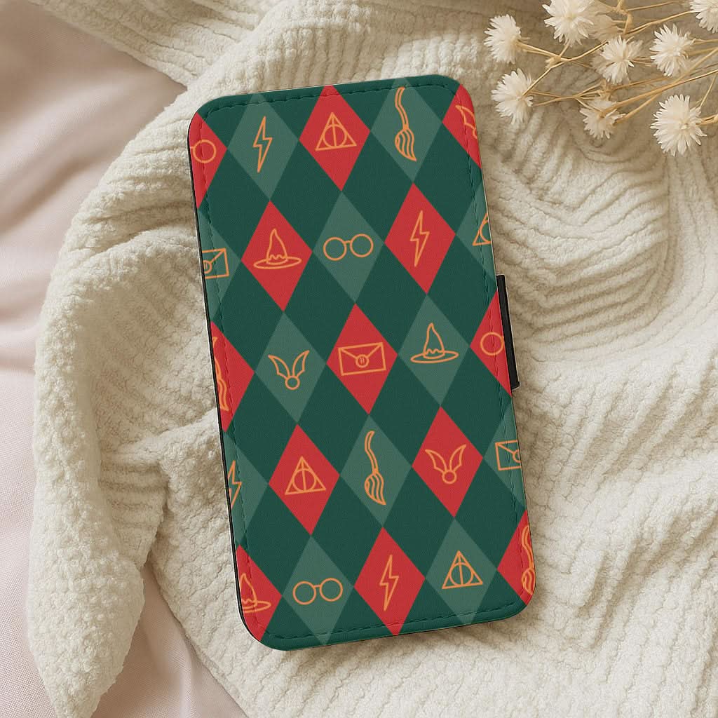 Christmas Wizard Icons Argyle Pattern Leather Phone Case