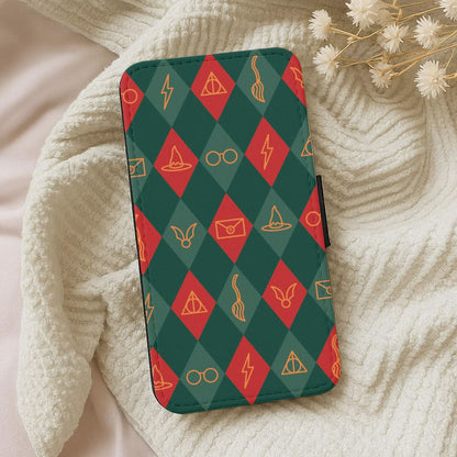 Christmas Wizard Icons Argyle Pattern Leather Phone Case