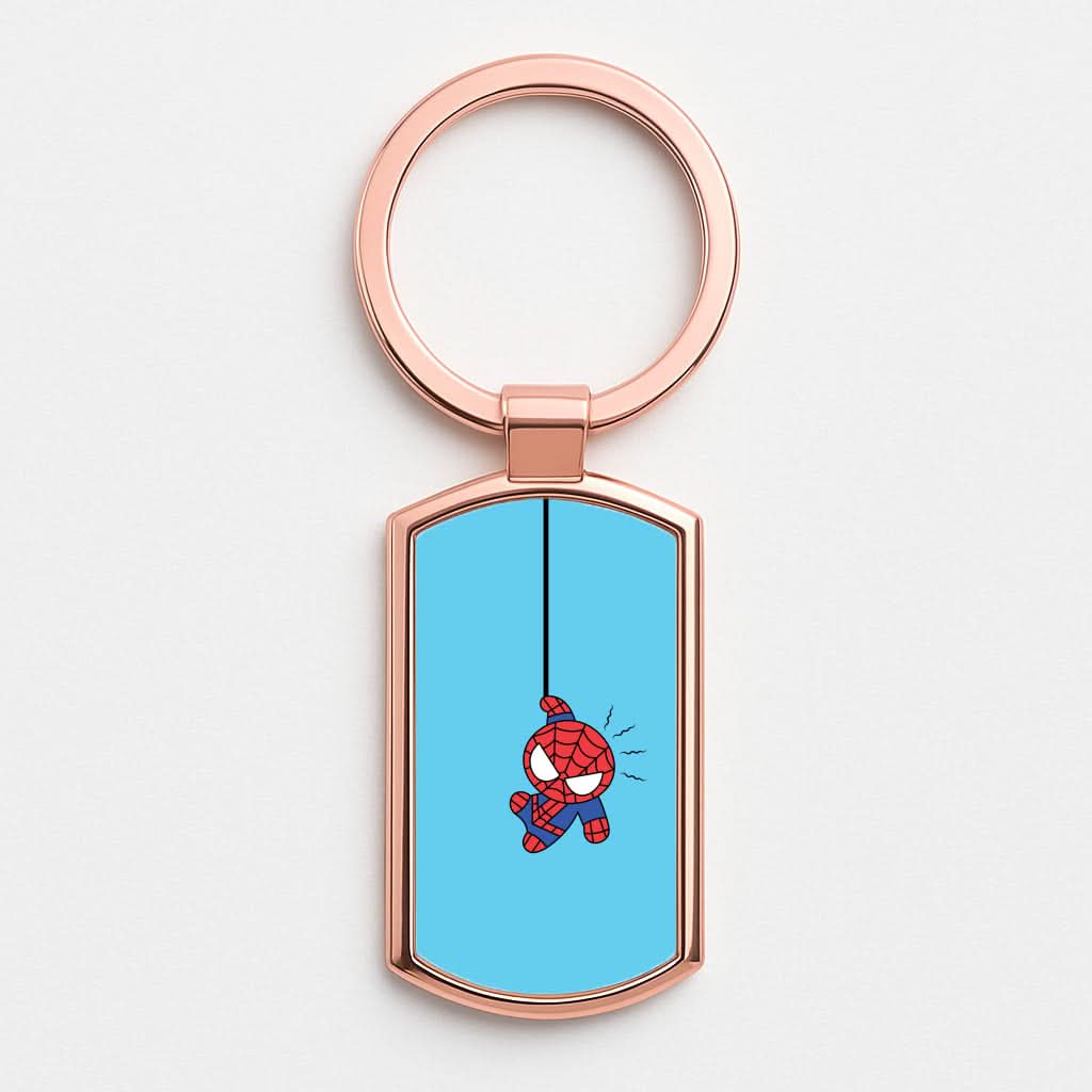 Blue Hanging Spider Hero Rose Gold Keyring