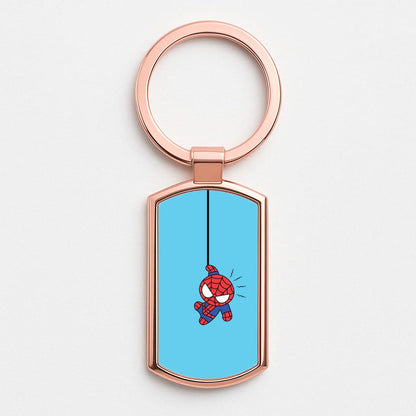 Blue Hanging Spider Hero Rose Gold Keyring