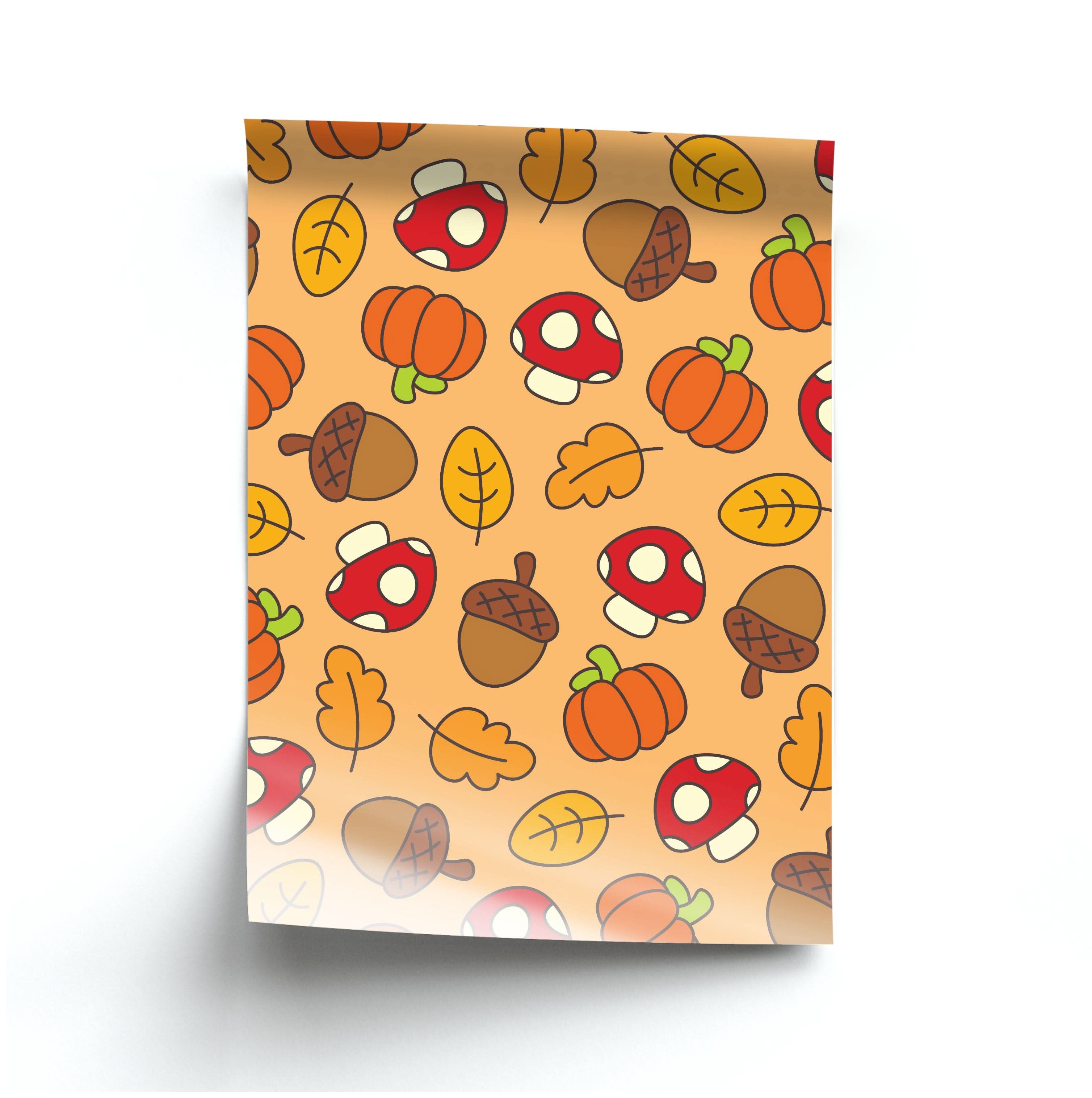 Cartoon Autumn Icons Pattern Poster