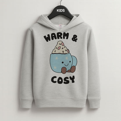 Hot Cocoa Plush Quote Grey Kids Hoodie