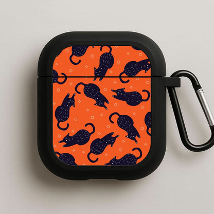 Black Cats And Stars Pattern Black AirPods Case