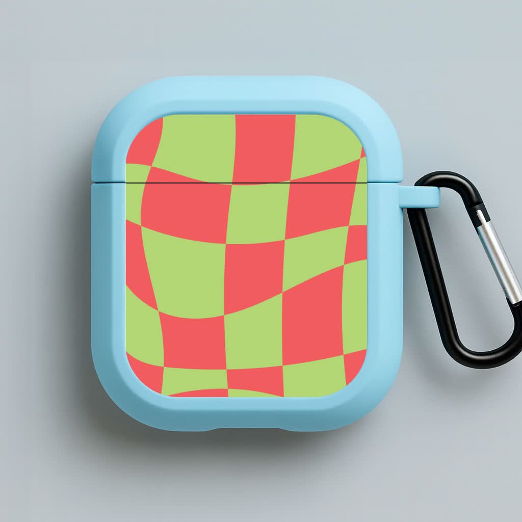 Abstract Red And Green Christmas Pattern Blue AirPods Case